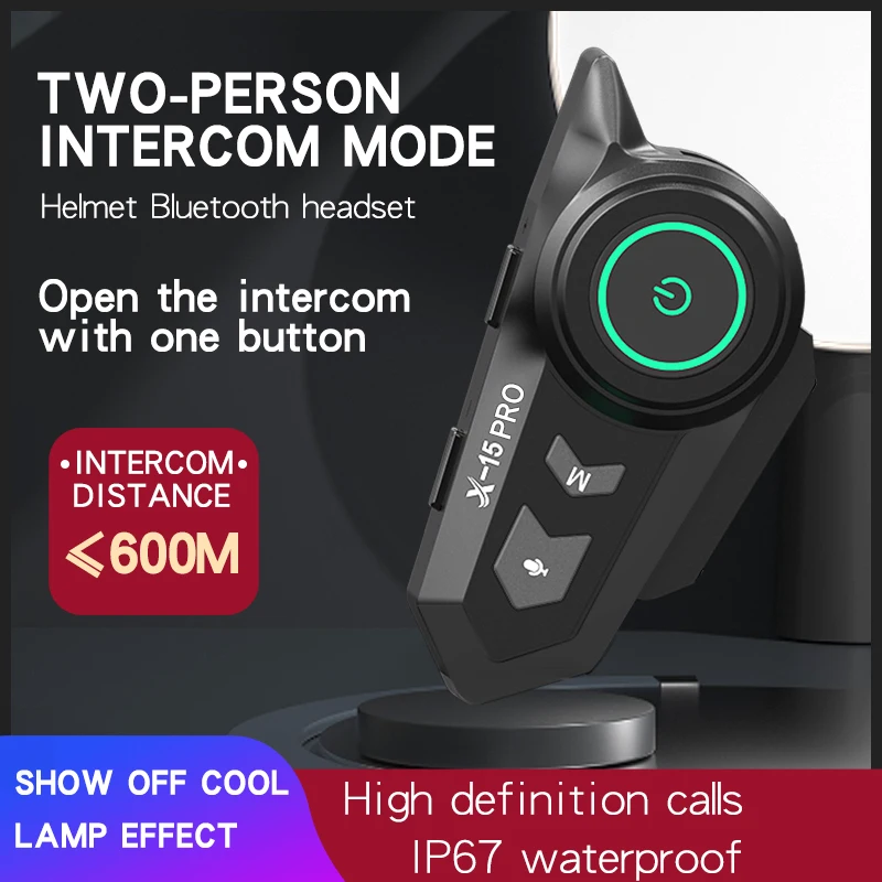 Фото Мотоциклетная гарнитура X15 pro, 600 м, Bluetooth, IP67, 1200 мА · ч №2