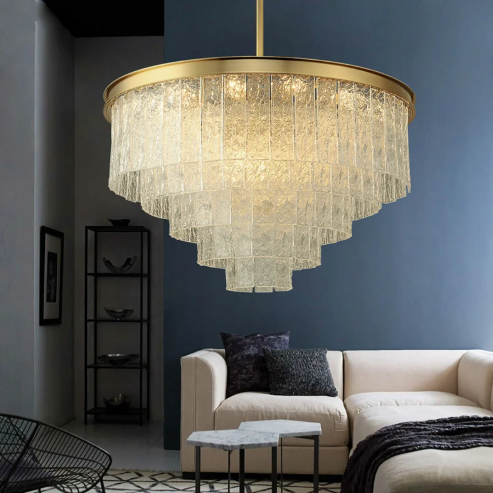 

American E14 Led Pendant Lights Living Room Luxury Hanging Lamp Gold Round Metal Lustre Led Glass Lighting Fixtures Lamparas