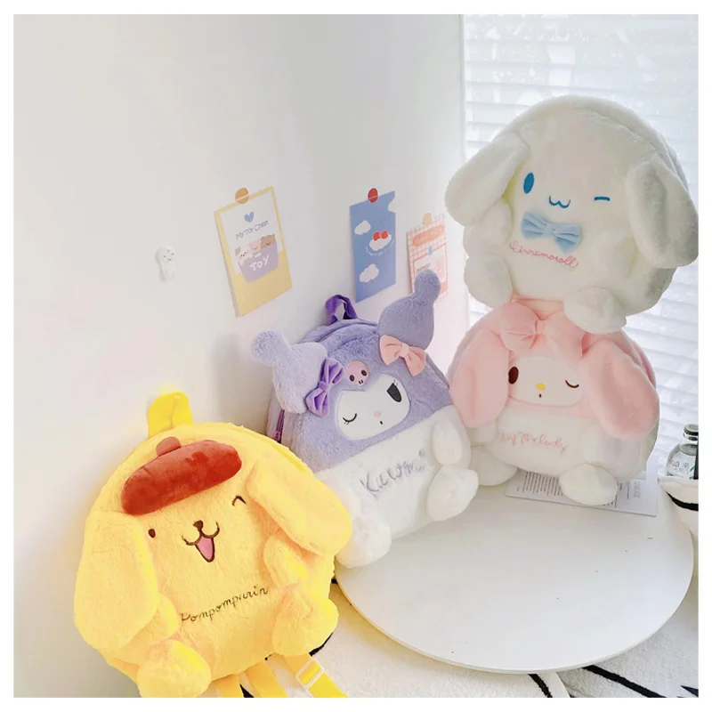 

Плюшевый Рюкзак для куклы Sanrios My Melody Cinnamoroll Kuromi Purin Dog, большая емкость, сумка для хранения, подарок для девочки