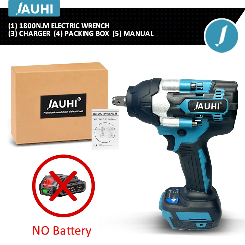 

JAUHI 1800N.M синего бесщёточный электрический ударный гайковерт 1/2" для аккумулятора Makita 18В