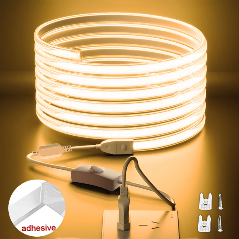 Светодиодная лента COB с переключателем ВКЛ/ВЫКЛ 220 В Водонепроницаемая