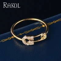 rakol unique design 2022 new luxurious white cubic zirconia crystal pin rings for women ins trendy jewelry gifts accessaries