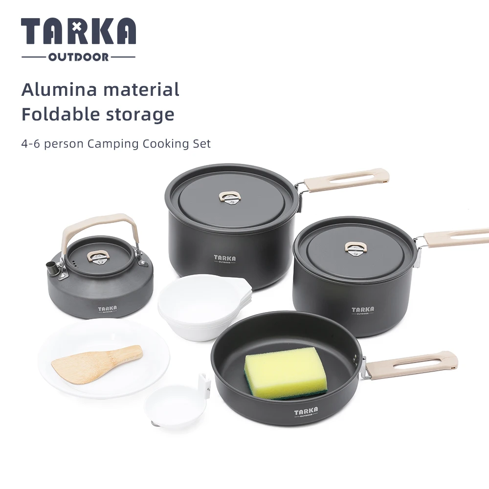 

TARKA Camping Cookware Set Pot Pan Kettle Kit Travel Picnic Tableware Hiking Tourist Utensils Outdoor Cooking Equipment Supplies