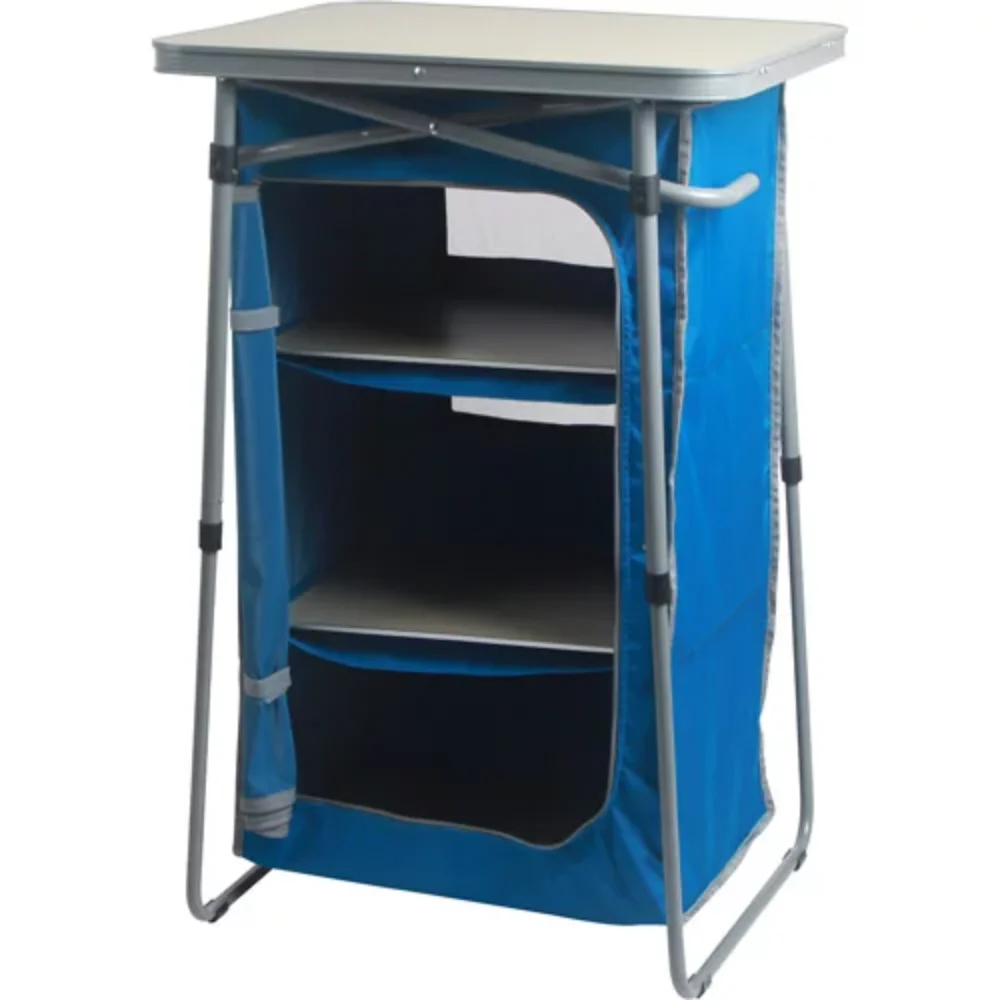 

Blue Camping Table 3-Shelf Collapsible Cabinet With Table Top Freight Free Supplies Folding Tourist Furnishings