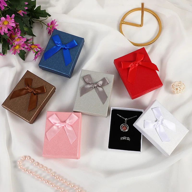 

Solid Color Creative Rectangular Jewelry Boxes Bowknot Gift Packaging Box Ring Earrings Necklace Small Jewelry Storage Box