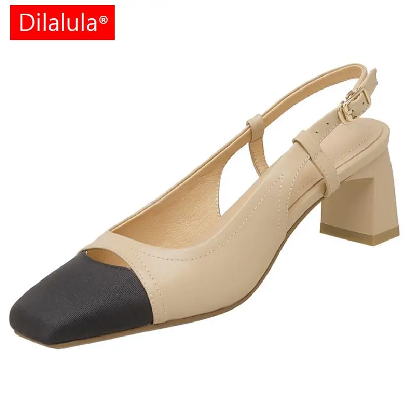 

Женские сандалии Dilalula с ремешком на пятке, туфли-лодочки разных цветов из натуральной кожи на толстом каблуке, женская обувь для офиса, весна-лето