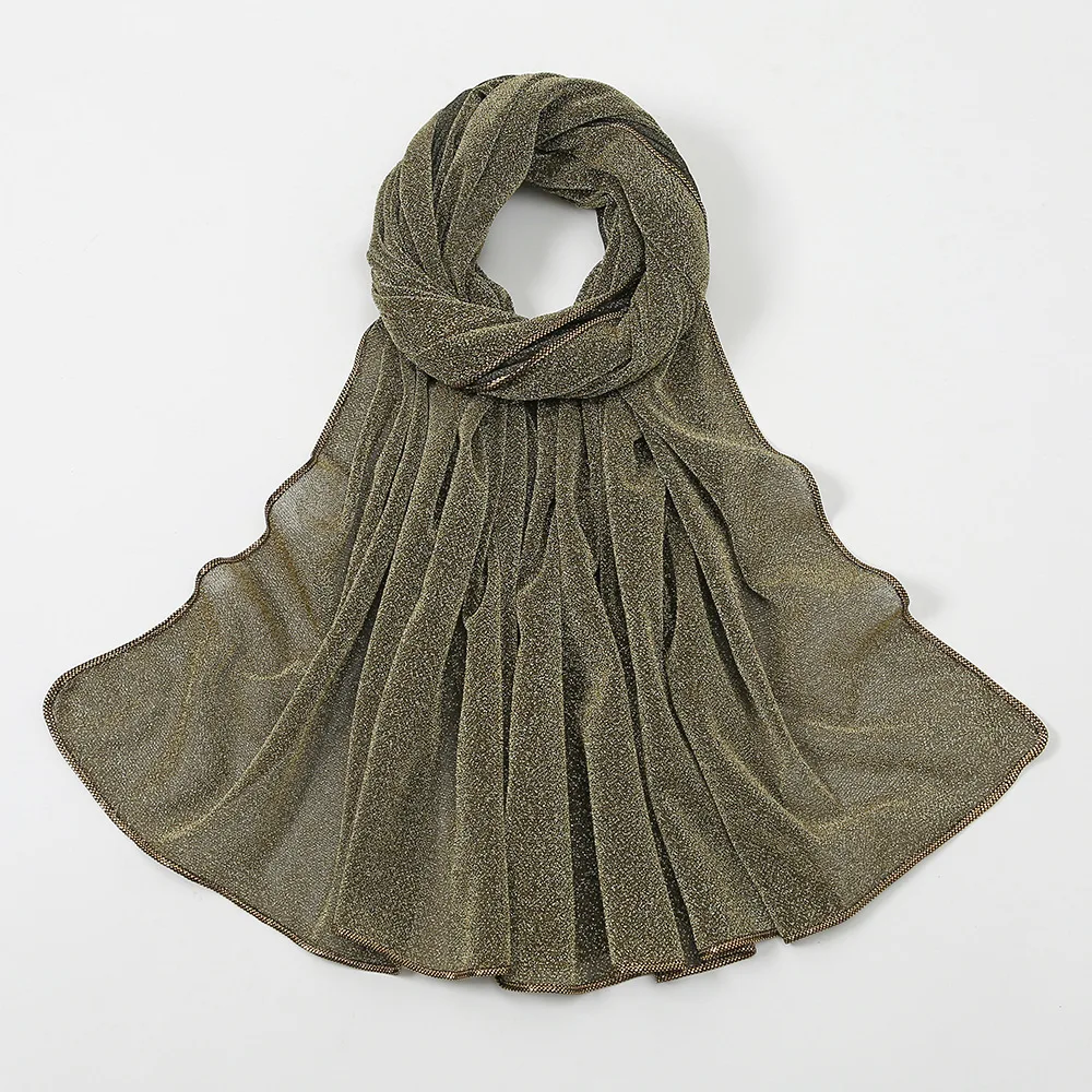 

New Women Summer Lurex Glitter Gold Shimmer Scarf Plain Solid Polyester Scarves Shawls Muslim Hijab Wrap Pashmina Stole 180*70Cm