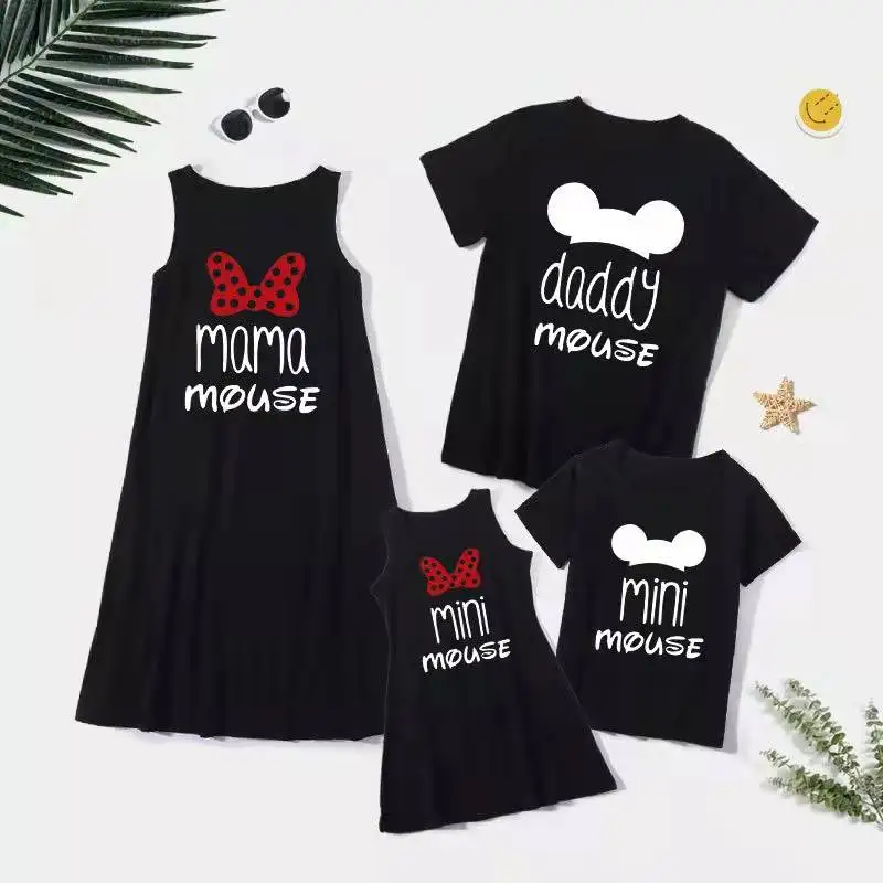 

Summer Family Matching Outfits Look Cartoon Mother Daughter Dresses Mommy and Me Clothes Father Son Cotton T-shirts
