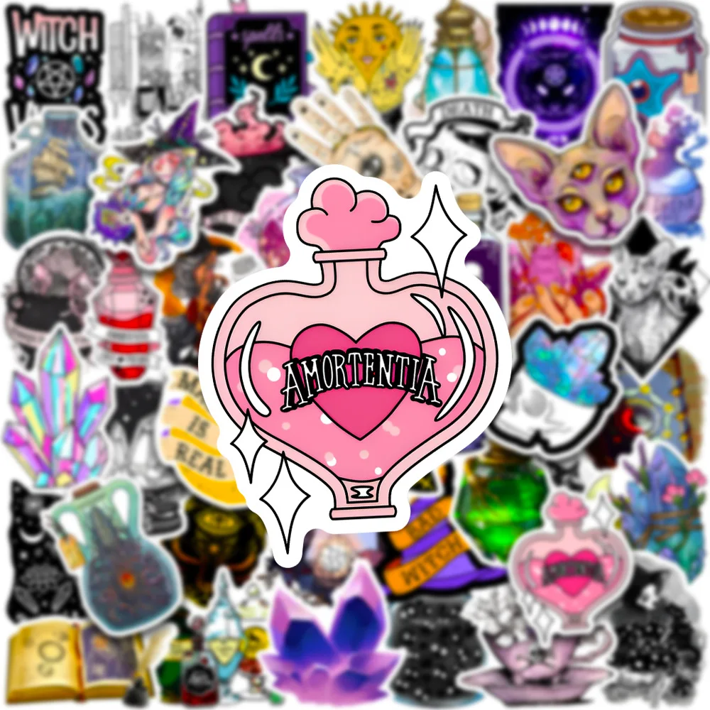 

10/30/50pcs Magic Apothecary Gothic Witch Crystal Stickers Graffiti Notebook Skateboard Helmet Laptop Phone Wall Decals Kids Toy
