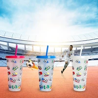 710ml football printed water cups with straws changing reusable colour cup magical plastic cold water color changing cup