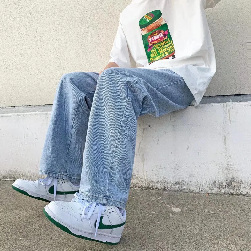 Blue/Black Baggy Jeans Men Fashion Drawstring Casual Wide Leg Jeans Mens Streetwear Loose Hip Hop Straight Denim Pants Men S-2XL