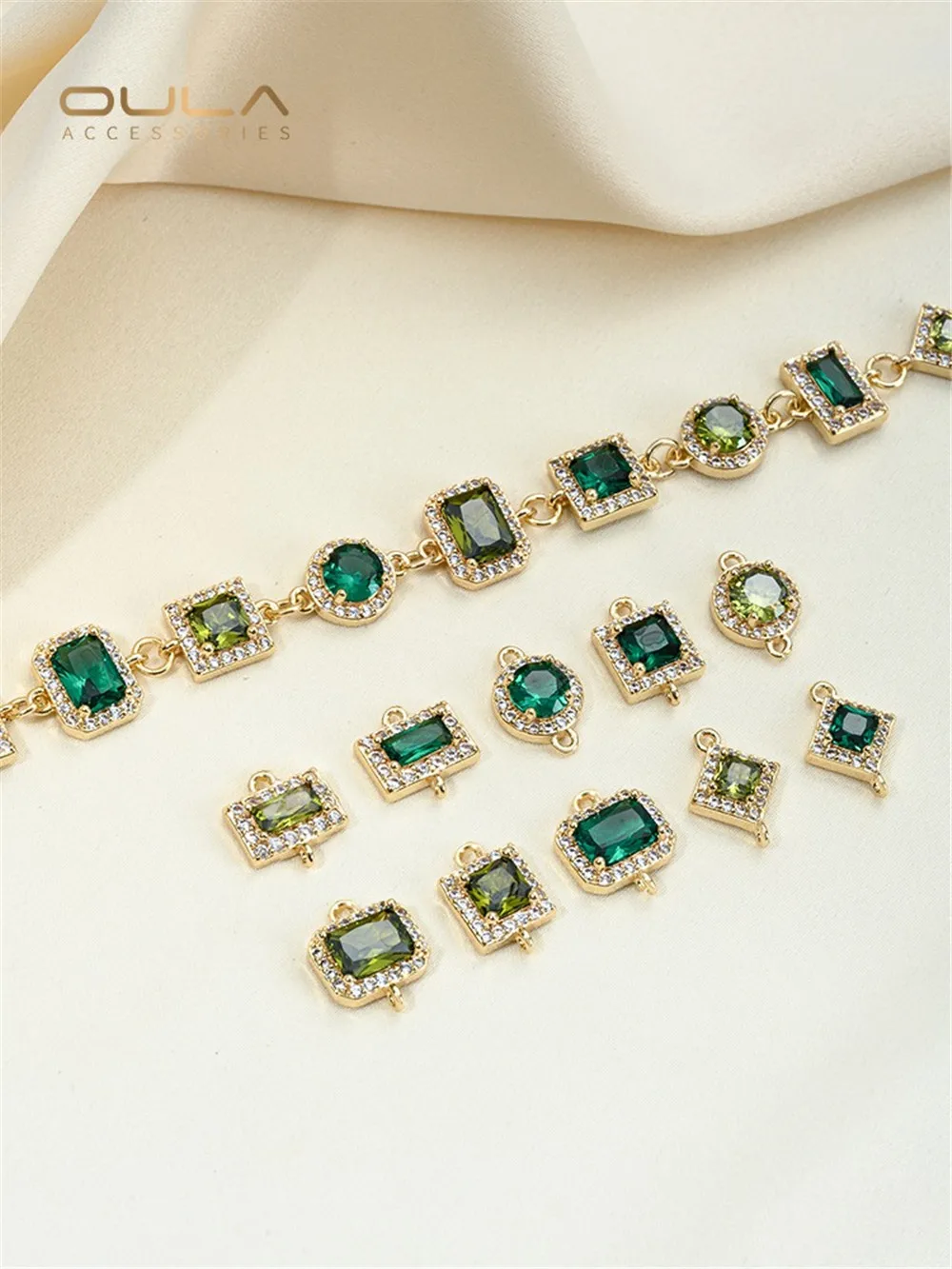 14K сумка золотая инкрустированная фианитами изумрудная оливковая зеленая