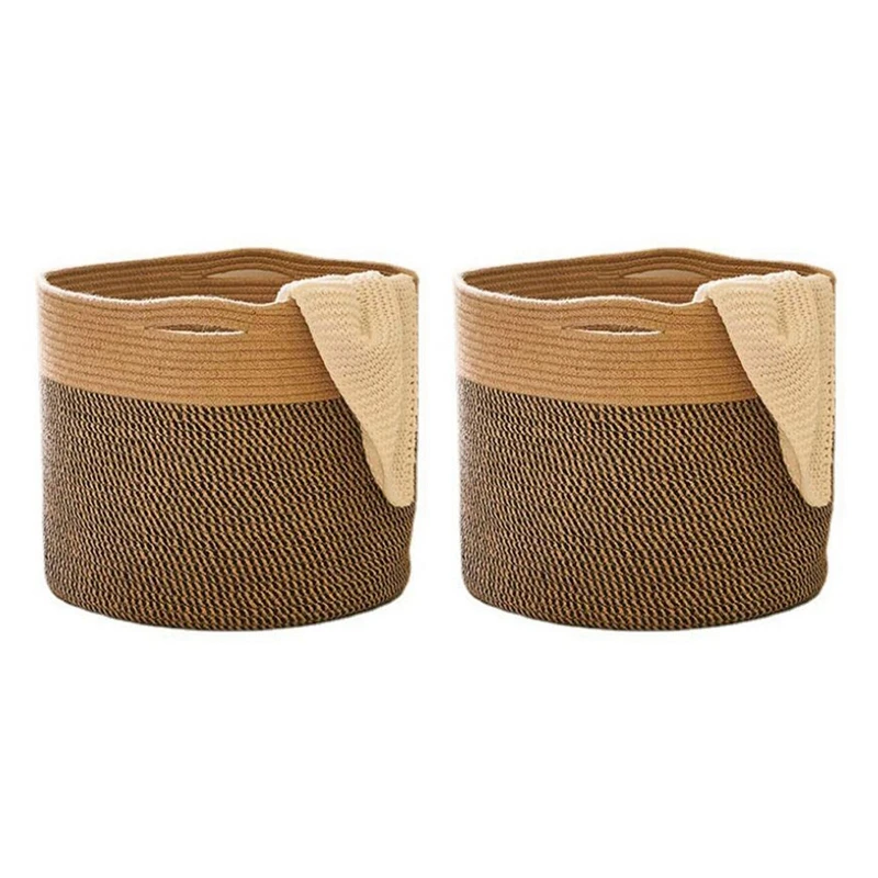 

2X Cotton Rope Woven Basket Bathroom Folding Laundry Basket Dirty Clothes Toy Container Foldable Storage Organizer Bag