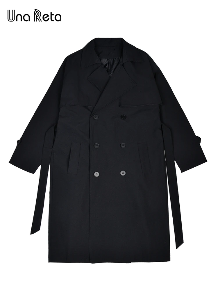 

Una Reta New Double-Breasted Men Trench Coat Streetwear Harajuku Men Clothing Long Belted Women Windbreaker Jacket Couple Coat