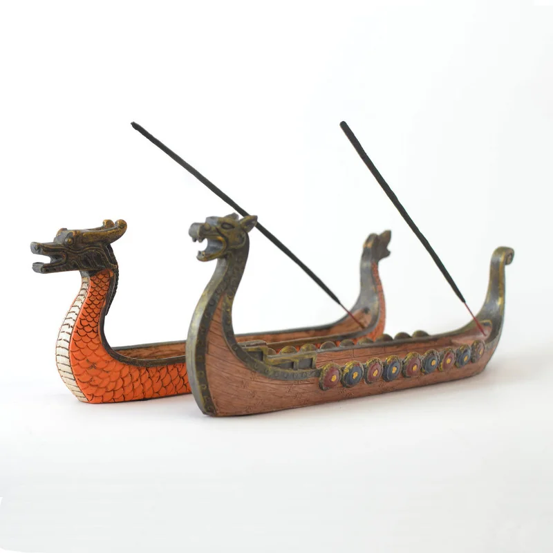 

Retro Incense Burner Dragon Boat Incense Stick Holder Traditional Chinese Design Hand Carved Carving Censer Ornaments Home Decor