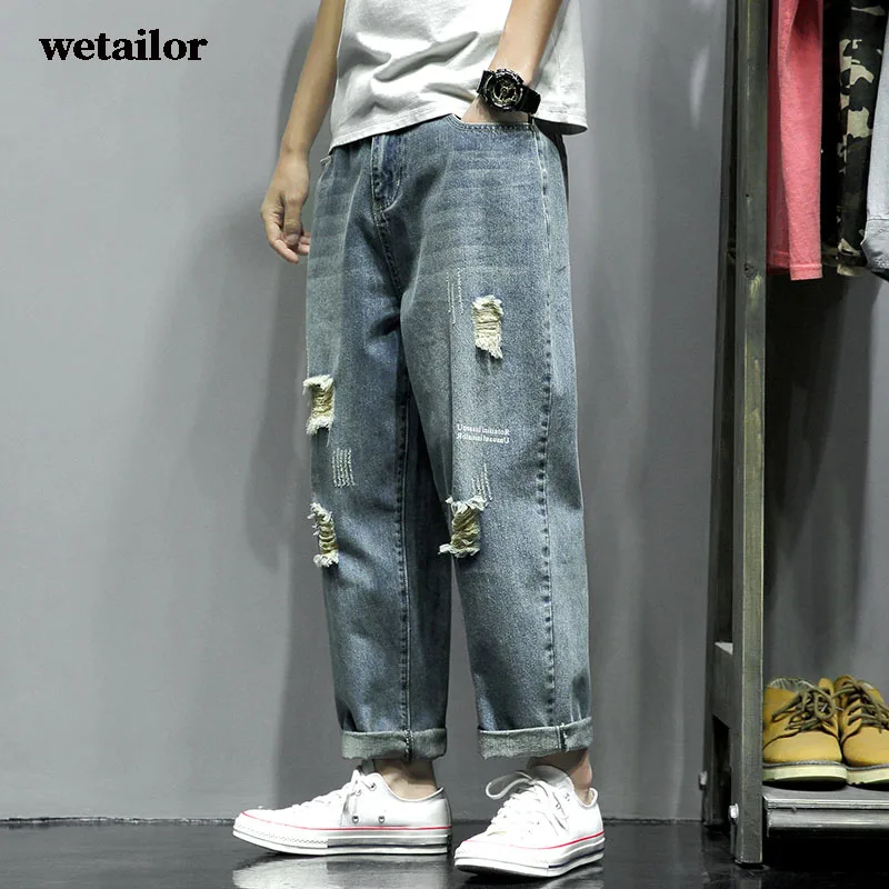 

Брюки мужские рваные свободного покроя, верхняя одежда, брюки в стиле хип-хоп, уличная одежда с завышенной талией, джинсовые штаны, весна-лет...