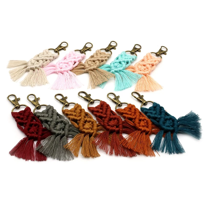 

11 Pcs Mini Macrame Keychains Boho Woven Key Ring With Tassels For Car Key Bag Pendant Purse Charm Unique Gift