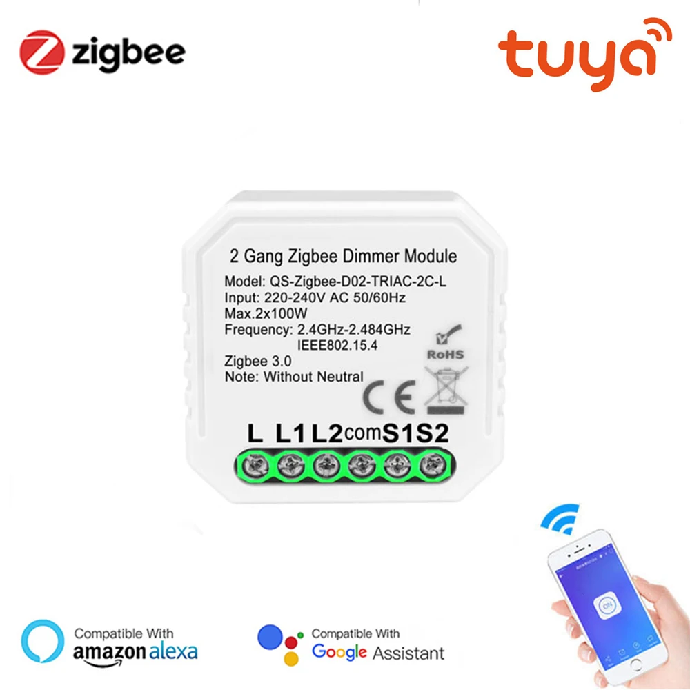 Пульт дистанционного управления Tuya Zigbee 1/2 без нейтрального реле Модуль