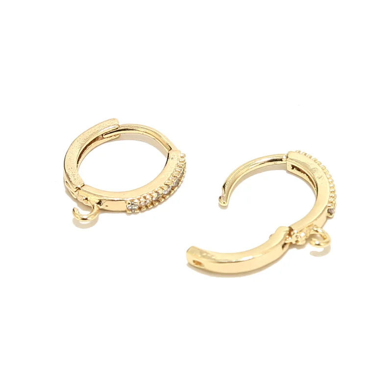 

2pcs 13mm Width 18k Gold Plated Brass with Zircon Crystal Earrings Round Earring Hooks For DIY Jewelry Earrings Making Findings