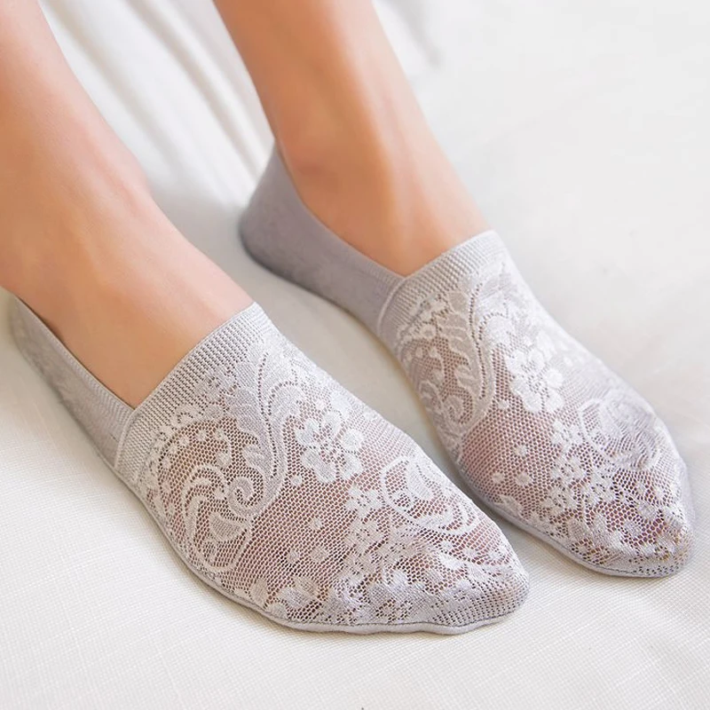 

Summer Antiskid Non-slip Invisible Short Socks New Style Casual Breathable Women Cotton Lace Flower Low Cut Boat Socks