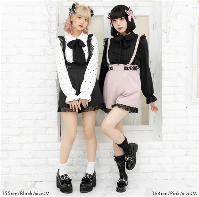 Spring and Summer New Suspender Pants Slimming Japanese Style Loose Casual Shorts Cute Lace Edge Belt Overalls Shorts