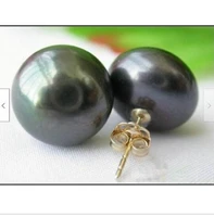 hot perfect 13 14mm beautiful black south sea pearl earrings