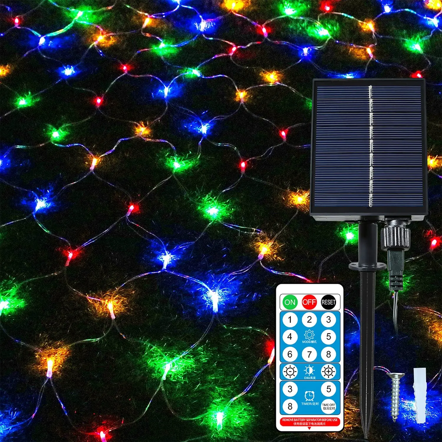 

8 Mode Solar Net Light String Outdoor Mesh Lights IP65 Waterproof Solar Powered Light with Remote Decor Christmas Garden Patio