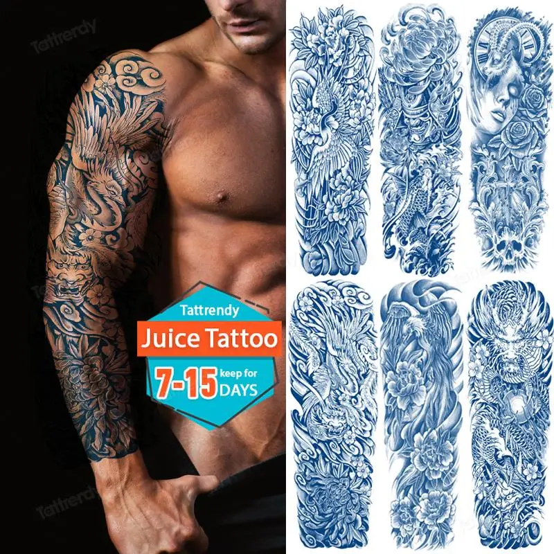 

Large Arm Sleeve Tattoo Juice Ink Waterproof Long Lasting Temporary Tattoo Sticker Body Art Transfer Fake Tatoo For Men Adult