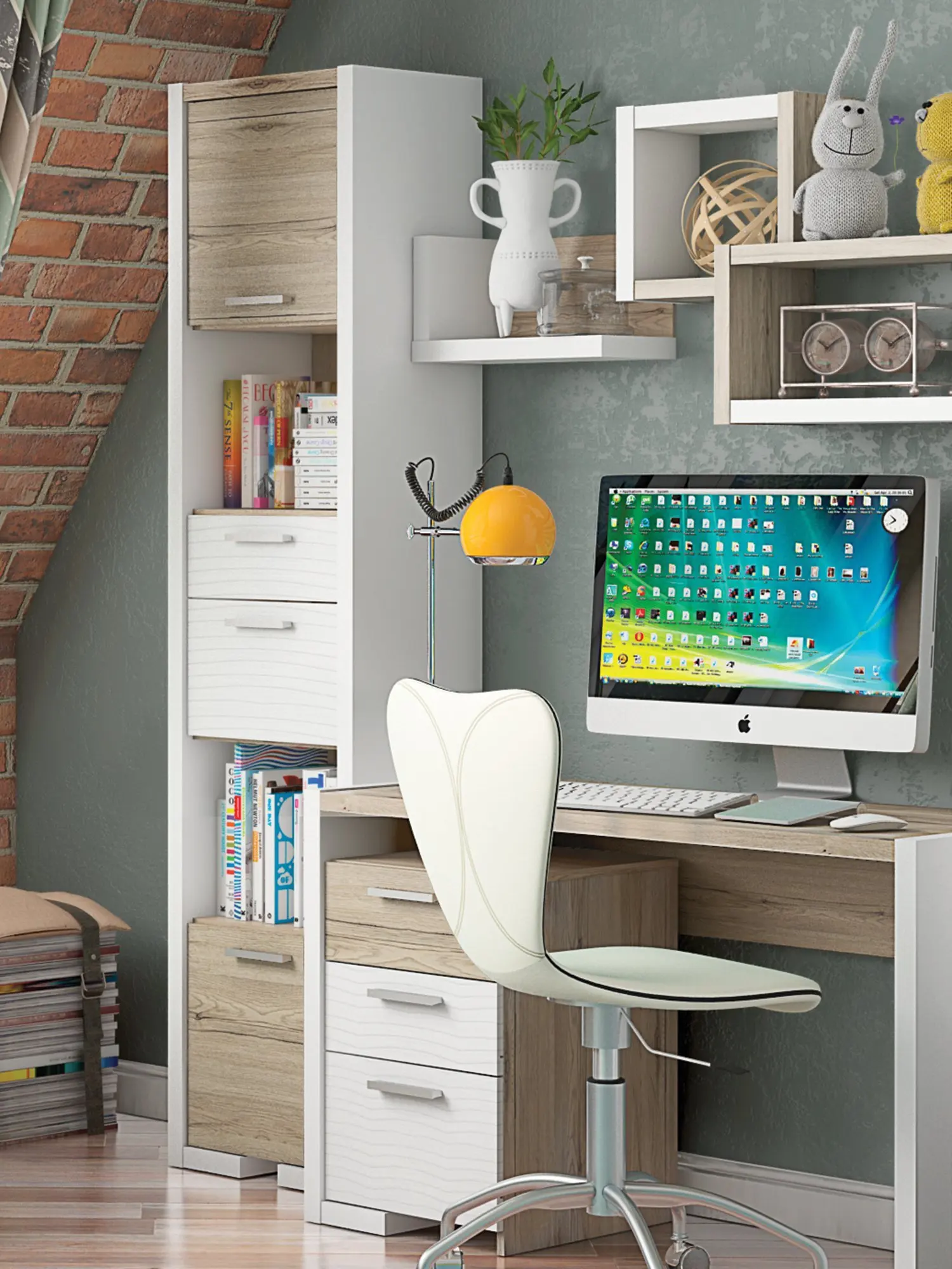 Полка Beneli Veneto Oak Sanremo/White для декора дома, стеллажи для стены из дерева, украшения комнаты в скандинавском стиле, современная эстетика лофта.