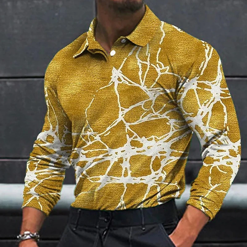 

2022 Autumn Fashion Graphic Print Polo Shirts Men Casual Long Sleeve Turn-down Collar Buttoned Polos For Mens Clothes Streetwear
