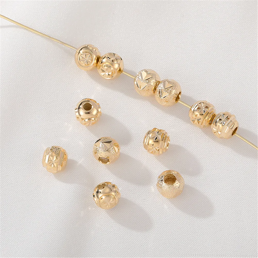 

1pcs 14K gold coated pattern beads frosted round loose beads handmade DIY chains separated jewelry materials