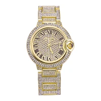 pintime fashion gold mens watch full shing iced out diamond quartz watches for women simple casual dress wristwatch