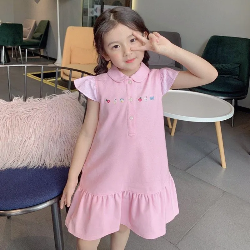 

baby girls clothes 2022 summer kids dresses cartoon embroidery sweet pink dress