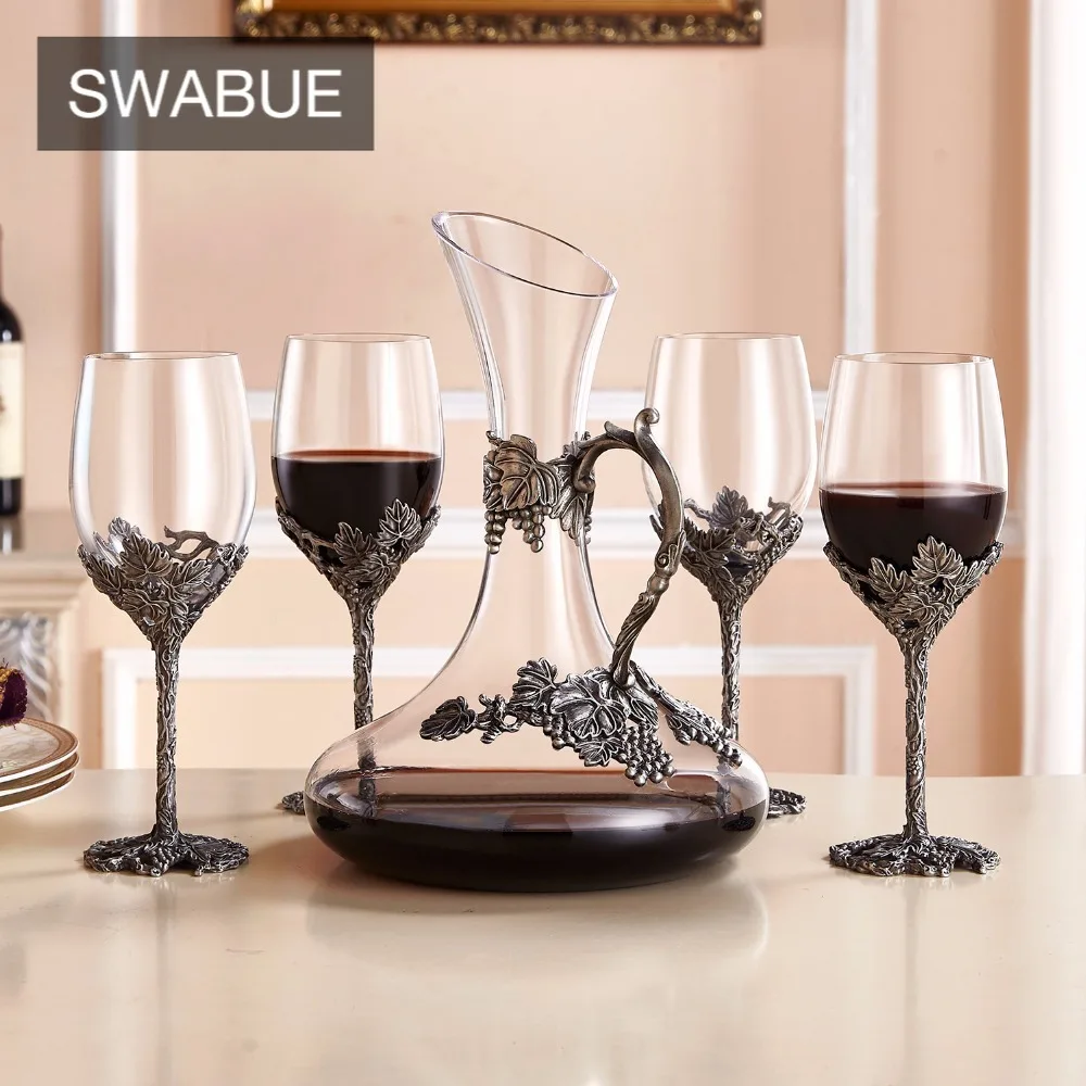 

Creative Enamel Red Wine Glass Goblet Crystal Glass Cup Bar Set 4x 12oz/350ml Wine Glasses 1x 52oz/1500ml Decanter