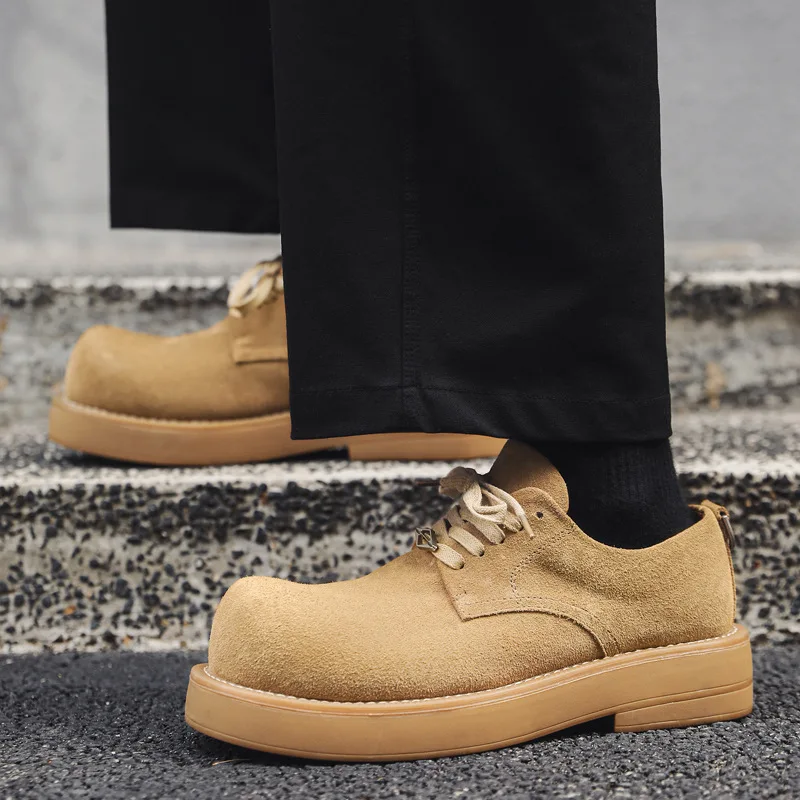 Мужская повседневная обувь из коровьей замши на платформе со шнуровкой уличные