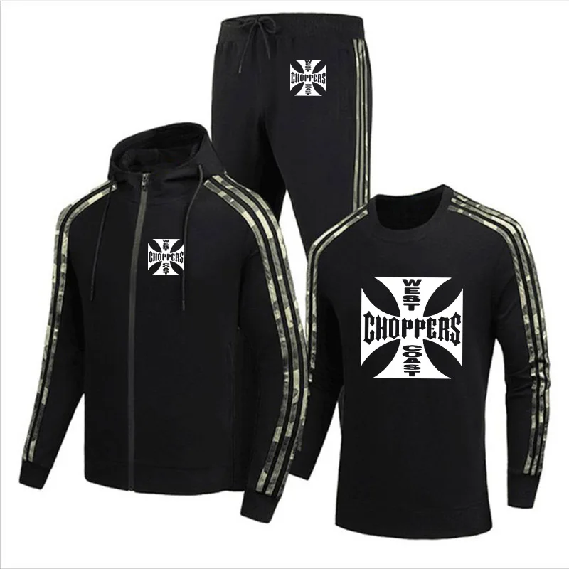 

Casual Men's jackets West Coast Printed high quality Spring Autumn cotton Men's jacket + sweater + pants three-piece suit