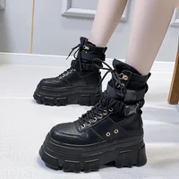 Designer Women Punk Gothic Motorcycle Boots Ladies Platform Chunky High Heel Ankle Boots Cool Woman Black Green Female Shoes