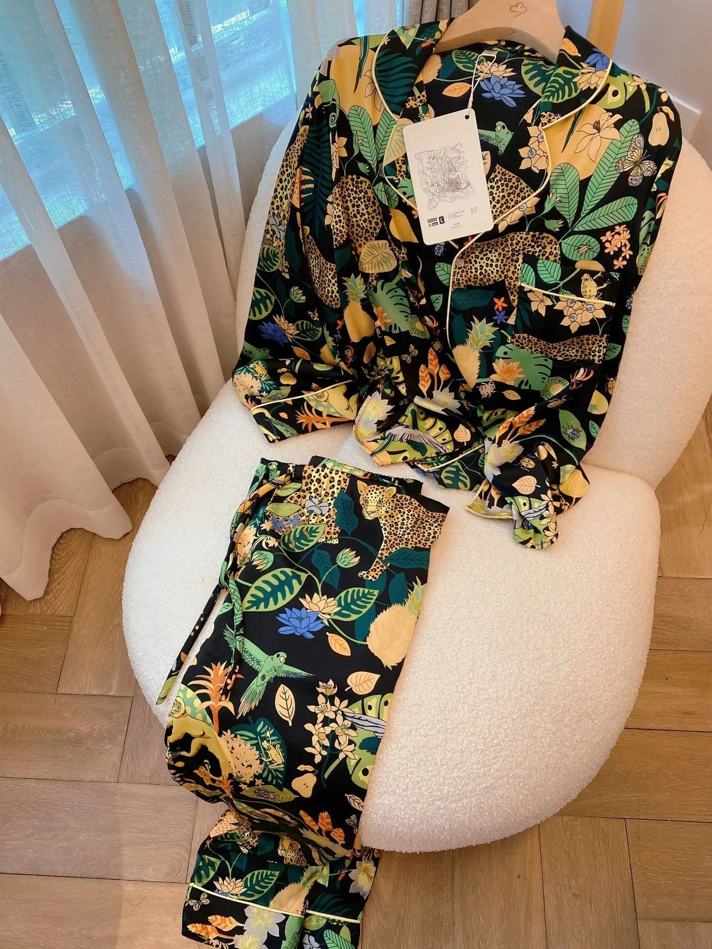 Art Printing Pajamas For Women Silk Leopard Short Sleeve Long Sleeve Pants Temperament Homewear Satin Sleepwear Pijama Suit