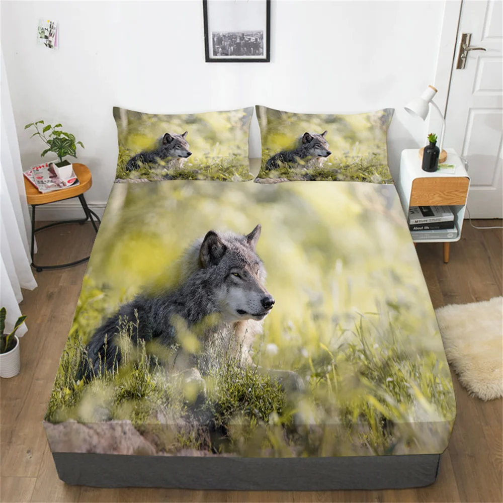 

Wolf 3D Comforter Bedding Set Twin Bed Sheet Sets Boys Girls Home Textiles Cotton Print Fitted Sheet Bedspreads Pillowcase