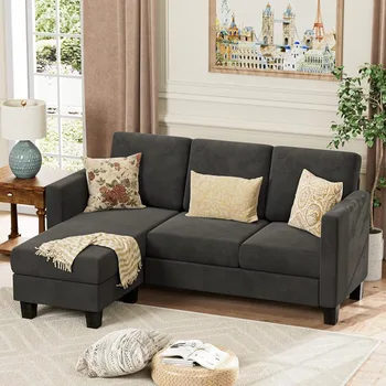 Convertible Sectional Small Sofa L-Shaped Couch Seat with Modern Linen Fabric, for Living Room, 70 1