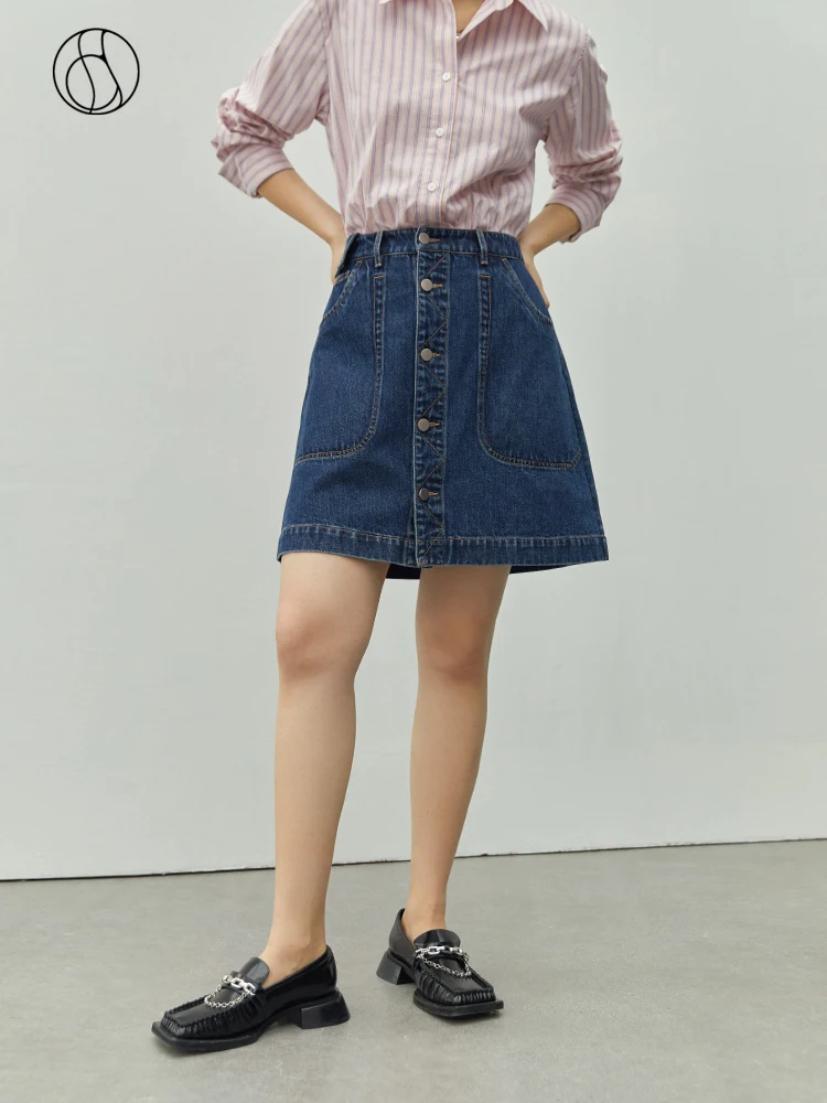 

DUSHU Retro High Waist Women Denim Skirts Early Autumn 2022 One Piece Slim Thin Vintage A-line Female Mini Skirt Casual Style