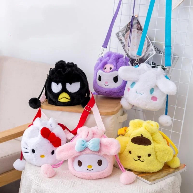 

Sanrios Cinnamoroll Pompompurins Kuromi My Melody Hellokittys Xo Anime Cute Cartoon Plush Tassel Drawstring Crossbody Bag