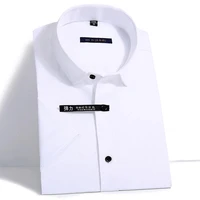 mens bamboo fiber dress shirts slim fit solid short sleeve causal button down shirts men elastic non iron easy care formal shir