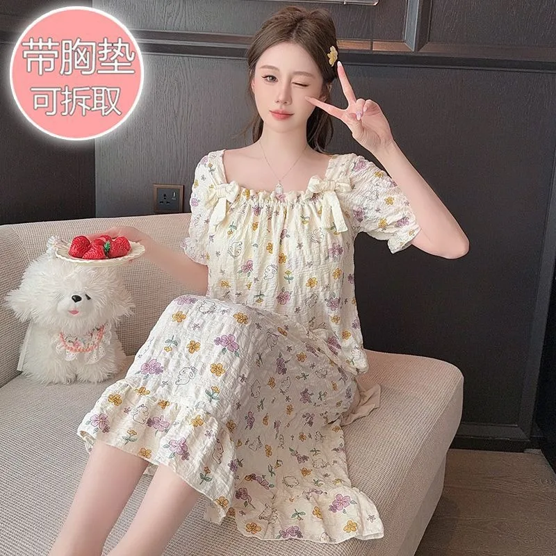 Летняя одежда для сна больших размеров женская ночная рубашка с нагрудником