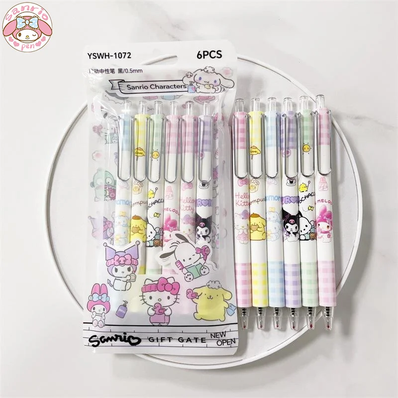 

New Sanrio 24/12pcs Cartoon Press Gel Pen Cinnamoroll Melody Kuromi Students Write Smoothly 0.5mm Black School Office Stationery
