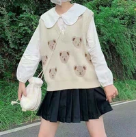 kawaii sweet sweater vest women cute bear 2021 new vest female college style loose v neck korean knitted vest tank cropped tops