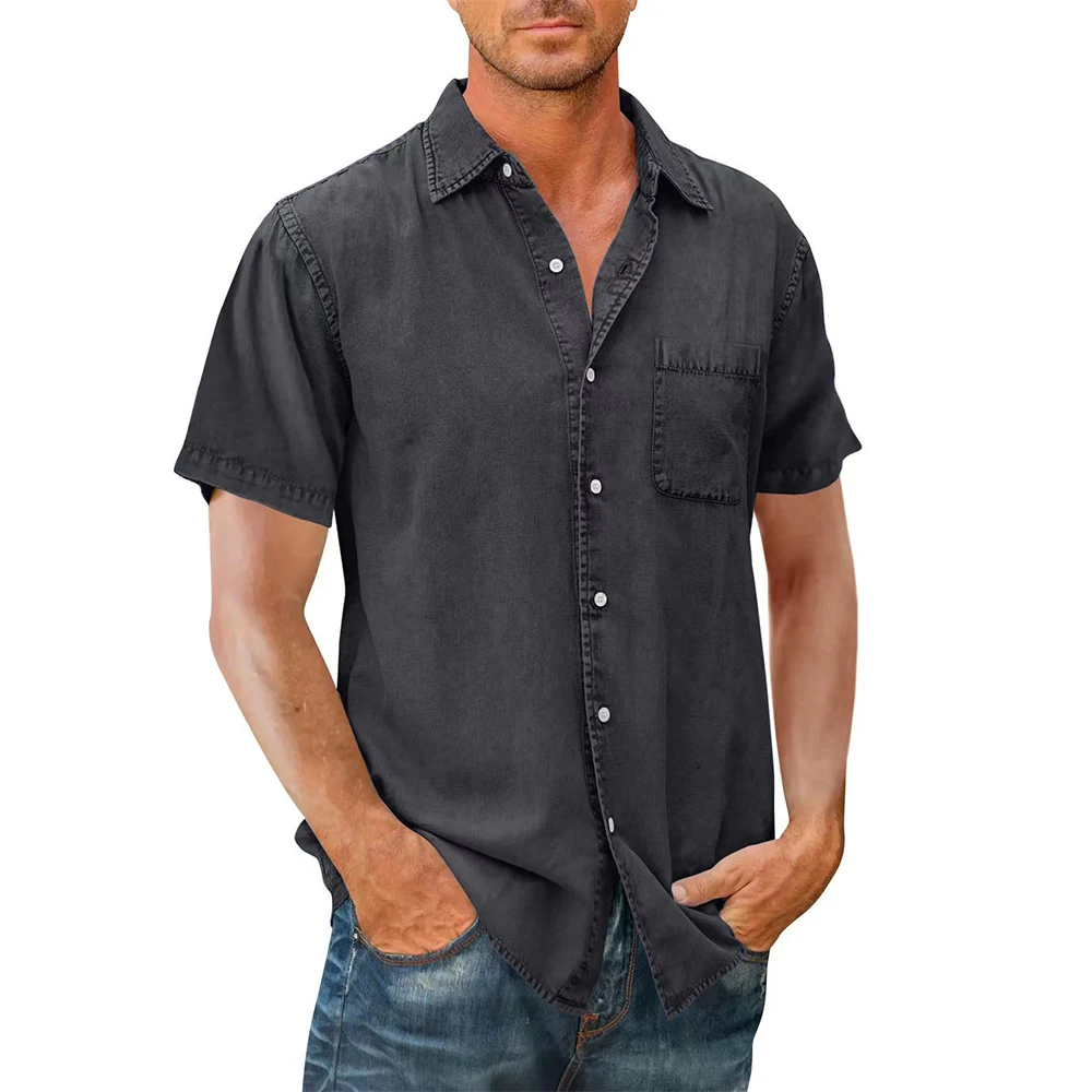 

Men Cotton Linen Shirts Loose Lapel Simple Style Plain Top Summer Cloth Oversized Top Loose Solid Clothes Camisas Summer Cloth