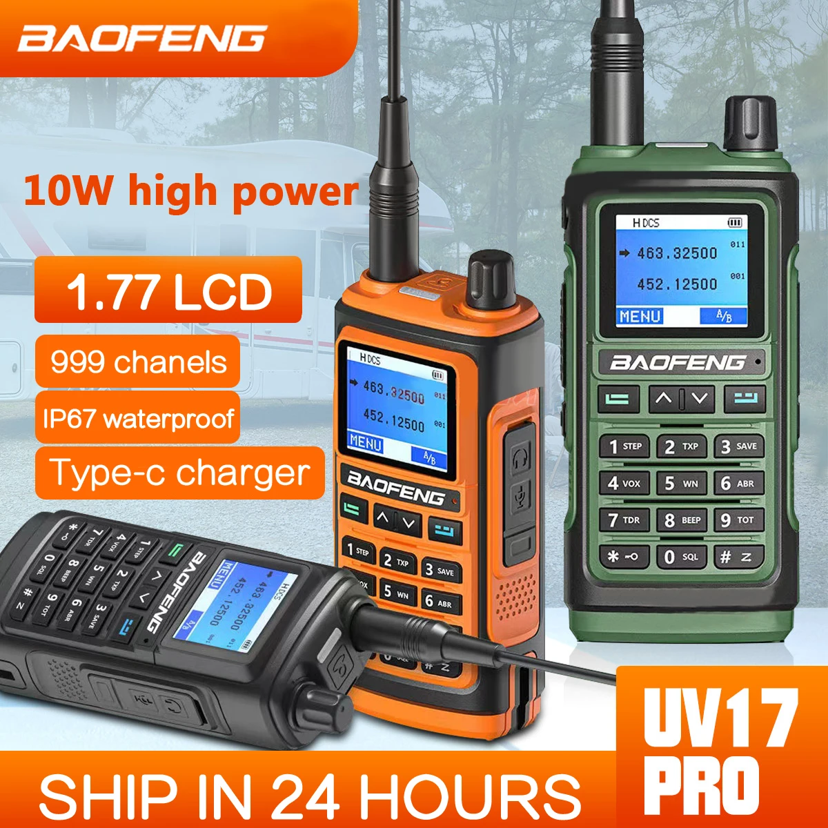 

2023 Baofeng UV-17 PRO High Power Walkie Talkie Type-C Charger VHF UHF With Partition Function FM Radio Waterproof Two-Way Radio