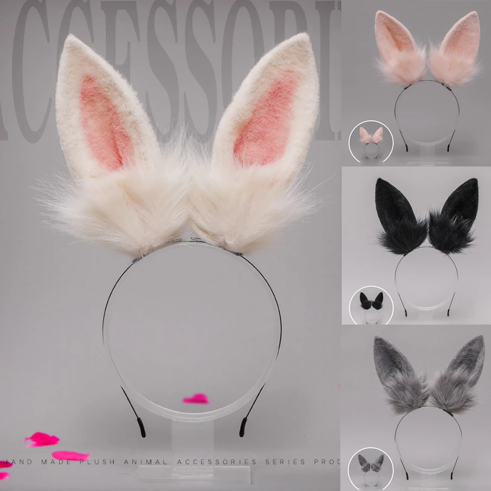 

Plush Bunny Maids Ear Headwear Cosplay Rabbit Ears Headband Lolita Furry Animal Hair Hoops Hairband Party Costume High Quality