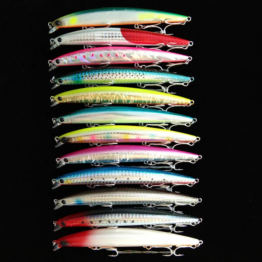 TSURINOYA 12PCS 125mm 14.3g 125F Ultra Long Casting Minnow Floating Fishing Lure DW72 10-60cm Shallow Range Saltwater Hard Baits